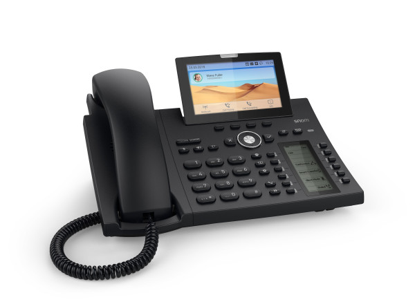 Snom D385 Enterprise IP Phone Black: 12 SIP accounts, 2 PoE Gigabit ports, 6 physical keys, 24 BLF (PSU not included)