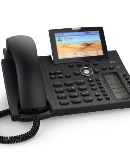Snom D385 Enterprise IP Phone Black: 12 SIP accounts, 2 PoE Gigabit ports, 6 physical keys, 24 BLF (PSU not included)